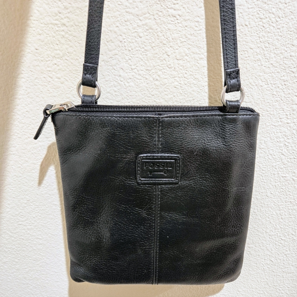 Fossil Black Leather Crossbody Bag
